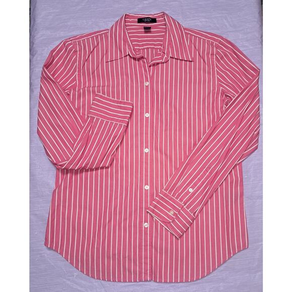 Ladies Vintage Chaps Pink & White Striped Button Down Collar LS Shirt Size M - Picture 2 of 12